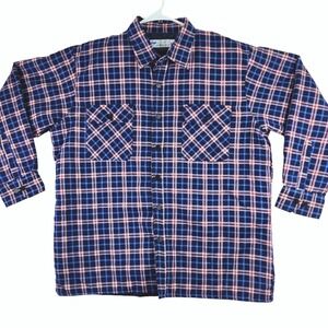 VTG Lumber Jack Plaid Flannel Quilted Lined Shirt  Mens XL Blue Trucker Shacket